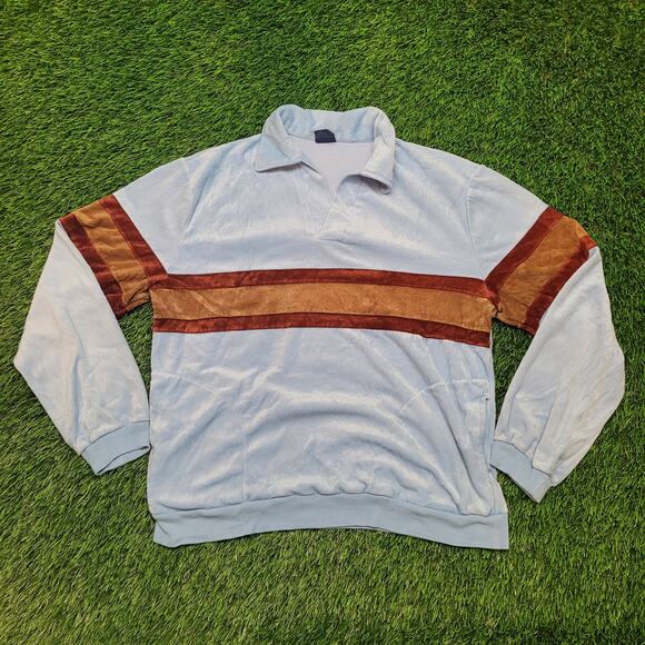 Vintage 70s Velour Chest Stripe Pullover Sweater Womens L/XL USA - Picture 1 of 11